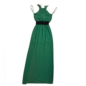 NEW!! Arden B Vibrant Green Halter Empire Black Band Maxi Dress